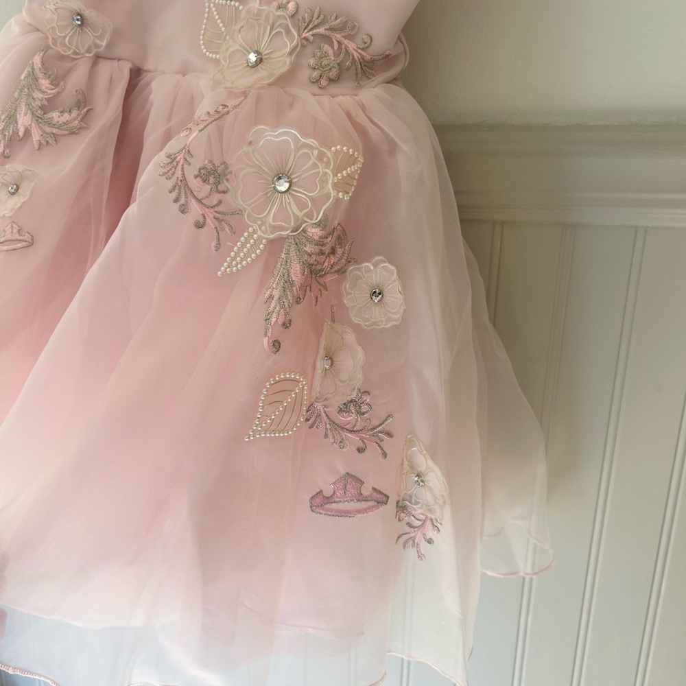 Disney Princess Aurora Dress Girls 5-6 Pink Floral Embroidered Gown Costume - Picture 3 of 8